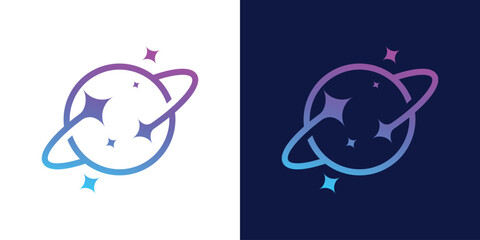 Planet Star Orbit Logo . A dual-meaning design combining a planet and star, symbolizing exploration, discovery, and cosmic connection