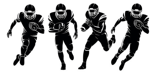 Gridiron Football Player Silhouettes. Dynamic Silhouettes of Football Athletes in Action
