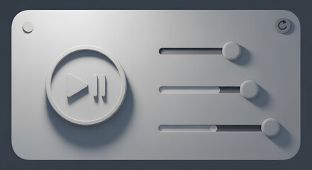 Sleek 3D rendered digital media player interface featuring minimalist controls and smooth neumorphic design elements
