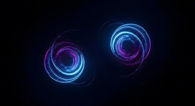 Abstract swirling vortex background with glowing light particles in dark space - Powered by Adobe