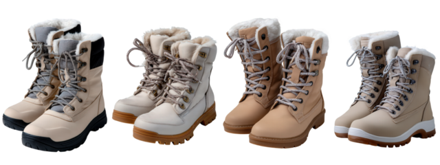 Versatile collection of fashionable and insulated winter boots in multiple beige and tan tones, offering warmth and durable protection for chilly outdoor adventures