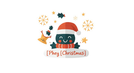 Fototapeta premium Cute christmas cactus wearing santa hat isolated on transparent background