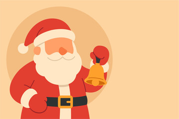 Santa Claus Holding Golden Bell in Modern Flat Design Illustration