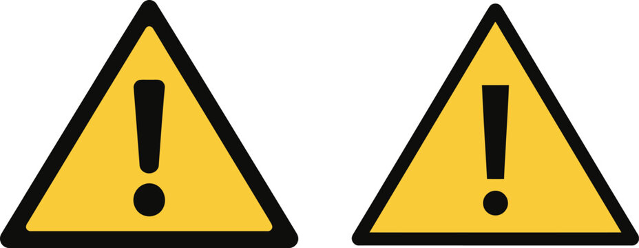 Warning Sign Icon Set - Yellow Caution Exclamation Triangle Symbol