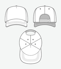 Baseball cap mockup template vector design technical illustration.