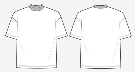 Men oversized t-shirt vector design technical flat drawing.