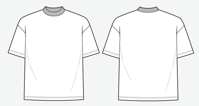 Men oversized t-shirt vector design technical flat drawing.