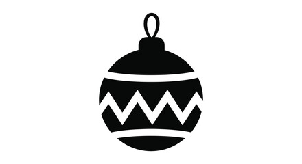 A simple black silhouette of an oval shaped christmas ornament with a white zig zag pattern and a hanging loop
