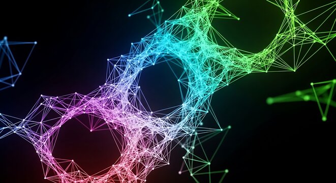 Colorful Plexus Network - Abstract Digital Connection with Vibrant Lines and Nodes.