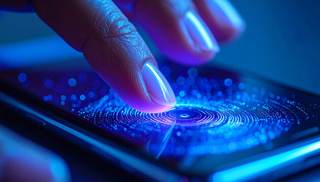 Technology Touch: A close-up shot of a finger interacts with a smartphone screen, triggering a vibrant display of digital data, encapsulating the essence of connectivity and modern technology.