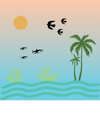 free vector sea beach t-shirt design.