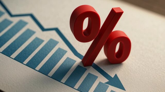 Negative revenue rate. Red Percentage Symbol on Financial Chart Highlights Decline in Market Trends and Economic Analysis of Fluctuations
