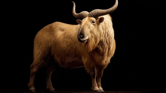 Majestic Golden Takin on a Black Background