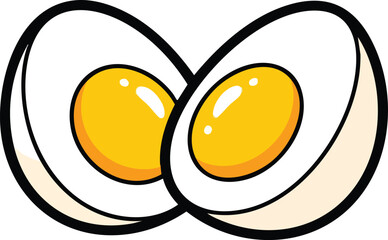 Cartoon Style Hard Boiled Eggs Halved Showing Yellow Yolks and White Egg Whites On White Background