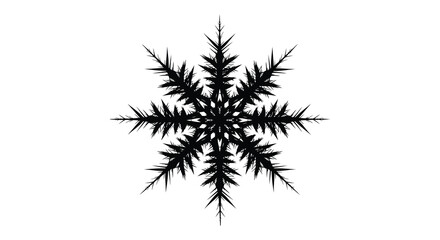 Intricate black snowflake silhouette with sharp spiky branches against a white background