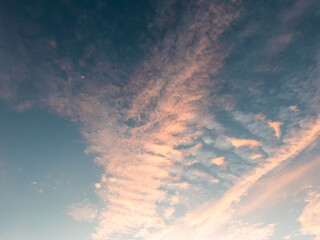 Sky with Pink Clouds and Crescent Moon