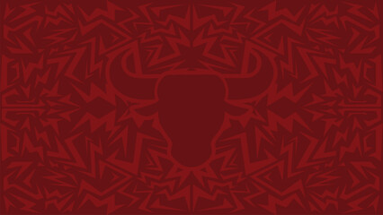 Geometric Tribal Bull Head Silhouette in Dark Maroon and Burgundy with Sharp Angular Abstract Pattern for Tattoo Design, Modern Background, and Decorative Wall Art
