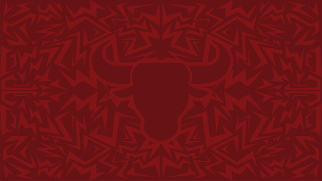 Geometric Tribal Bull Head Silhouette in Dark Maroon and Burgundy with Sharp Angular Abstract Pattern for Tattoo Design, Modern Background, and Decorative Wall Art