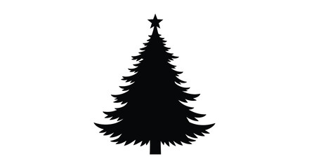 A classic evergreen christmas tree silhouette with a star on top against a white background