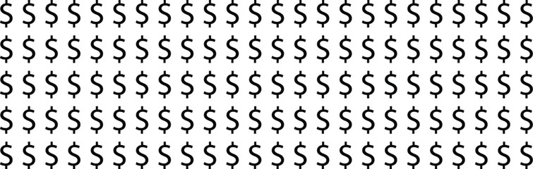 Seamless pattern of black dollar signs on a white background symbolizing money, finance, business, and wealth concepts. Minimalist economic texture for design or digital art use.