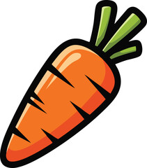 Bright Orange Carrot With Green Stalks Isolated On White Background Simple Cartoon Style