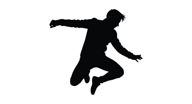 Dynamic silhouette of a person jumping with arms outstretched in a moment of energetic movement silhouette