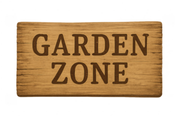Wooden garden zone sign with carved text