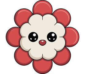 Cute kawaii flower cartoon character with red petals and smiling face, adorable floral illustration, cheerful kids artwork, colorful decorative background