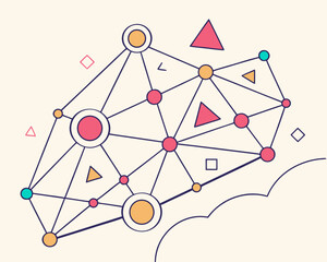 Abstract network connection with geometric shapes