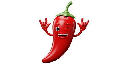 Funny Red Chili Pepper Character Winking and Making Rock On Hand Gesture.
