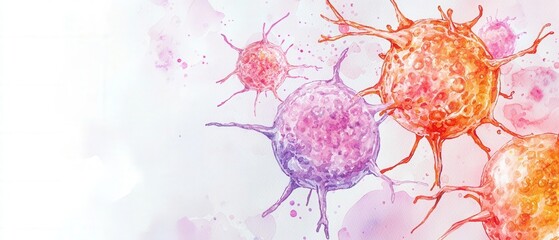 High Quality Watercolor Painting Representing Hypoxia Effects in Tumors Illustrating Cellular Structures and Interactions