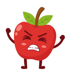 Angry Apple Cartoon Character with Fists Raised Flat Illustration