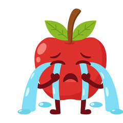 Crying Apple Cartoon Character with Waterfalls of Tears Flat Illustration