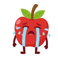 Crying Apple Cartoon Character with Tears Flat Illustration