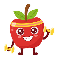 Apple Character Lifting Weights Flat Illustration