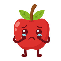Crying Apple Cartoon Character with Tears Flat Illustration