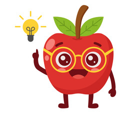 Smart Apple Character with Idea Light Bulb Flat Illustration
