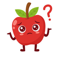 Confused Apple Character Shrugging with Question Mark Flat Illustration