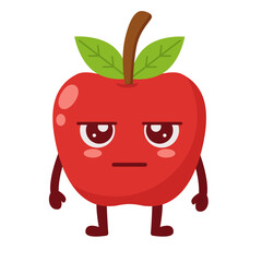 Cartoon Apple Character with Grumpy Expression Flat Illustration