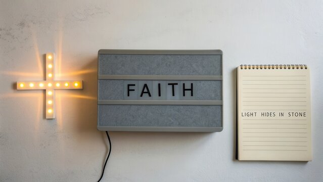 Faith Inspirational Message Display with Decorative Cross and Notepad for Creative Motivational Concepts