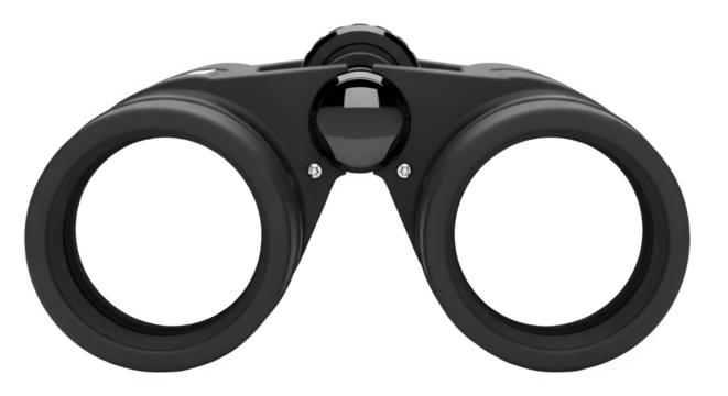 Black modern professional binoculars or field glasses isolated on clean white background