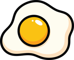 A Cartoon Style Fried Egg With A Bright Yellow Yolk And White Outline On A White Background