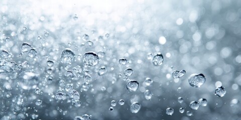 Fresh shower behind wet glass window with water drops splashing. Water running from shower head and faucet in modern bathroom. with fresh 