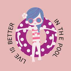 free vector cute girl t-shirt design.