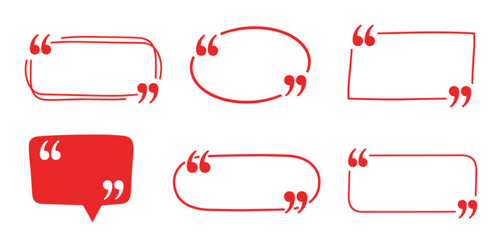 Collection of red speech bubbles and quotation marks for testimonials and direct speech