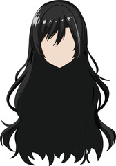Long Black Hair Anime Girls Open Hairstyle Beautiful Women Cartoon Hair Vector