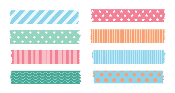 Colorful washi tape strips set with various patterns polka dots stripes and stars for scrapbooking