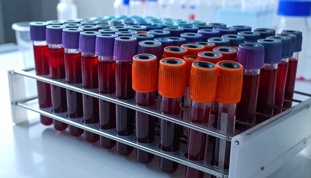 Blood Samples in Test Tubes Rack.