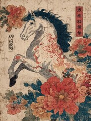 Vintage Ukiyo-e Japanese Style Design with Horse