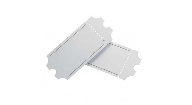 Two blank perforated paper tickets stacked, isolated on transparent background - Powered by Adobe